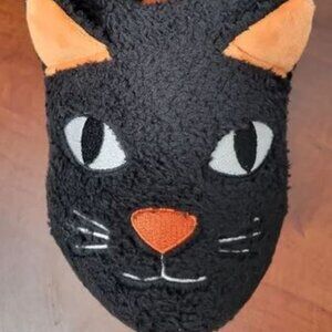 H392-MEOW-NWT Dearfoams Black/Orange Cat Slippers W9-10/M7-8 Cozy Slippers